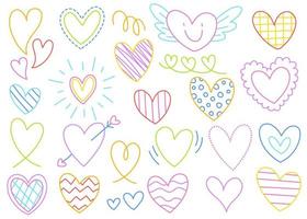 Cute Heart Element Decoration Valentine's Day Love Romantic Color Colorful Rainbow Line Outline Form Doodle Cartoon Hand Drawing Sketch Vector Illustration Pack Set Bundle Collection