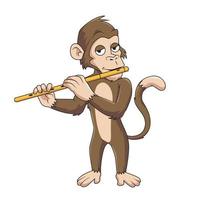 monkey playing flute cartoon vector illustration