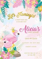 elegante baby shower con linda chica flamenco vector