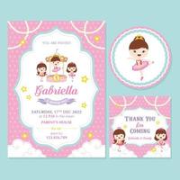 birthday girl invitation set with cute ballerina vector