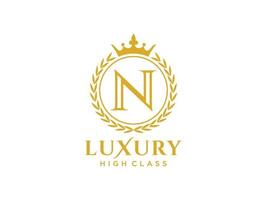 Letter N Antique royal luxury victorian calligraphic logo with ornamental frame. vector