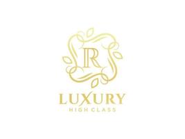 Letter R Antique royal luxury victorian calligraphic logo with ornamental frame. vector