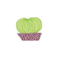 Doodle cute and round cactus in a spotted pot. vector