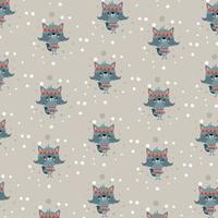 Drawing of adventurous cat pattern illustration character design in winter. Doodle cartoon style. vector