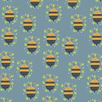 Fat bee pattern with leaf circumference and snow background. for fashion, fabric, wallpaper vector