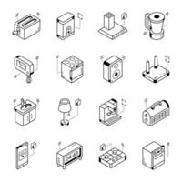 iconos isométricos de línea de hogar y limpieza vector