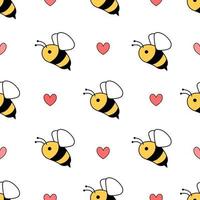 seamless pattern bees with hearts vector