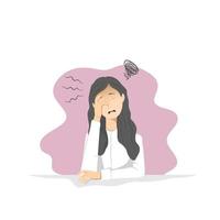 Stressed woman covering her face with hand vector