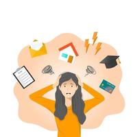 Woman panic and stress with many problem vector