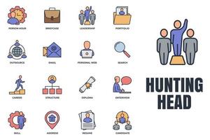 Set of Head Hunting, portfolio, skill, email, person hour and more icon logo vector illustration. recruiting pack symbol template for graphic and web design collection
