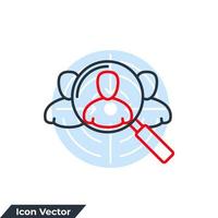 education icon logo vector illustration. Magnifier with human symbol template for graphic and web design collection