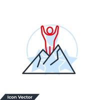 ilustración de vector de logotipo de icono de logro. hombre de pie en la cima de la plantilla de símbolo de montaña para la colección de diseño gráfico y web