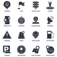 Set of Navigation location icon logo vector illustration. location pack symbol template. address, flag, traffic light, warning, road and more for graphic and web design collection