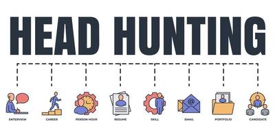 Head Hunting banner web icon set. career, resume, interview, candidate, portfolio, skill, email, person hour vector illustration concept.