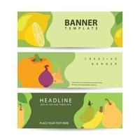 Fruits banners. Colorful fruit design summer healthy fresh organic vegan vector