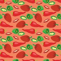 green and red paprika, slices. Vector illustration of vegetables in cartoon simple flat style. Seamless pattern texture design.