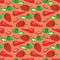 green and red paprika, slices. Vector illustration of vegetables in cartoon simple flat style. Seamless pattern texture design.