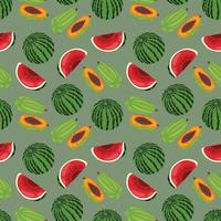 Fruit seamless pattern, collection of juicy fruits, apple, pear, plum, watermelon, papaya background. Seamless pattern texture design. vector
