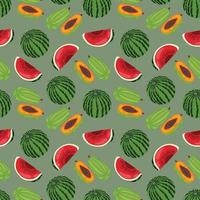 Fruit seamless pattern, collection of juicy fruits, apple, pear, plum, watermelon, papaya background. Seamless pattern texture design. vector