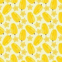 Tropical starfruit vector seamless repeat pattern. Seamless pattern texture design.