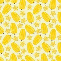 Tropical starfruit vector seamless repeat pattern. Seamless pattern texture design.