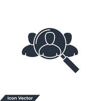 education icon logo vector illustration. Magnifier with human symbol template for graphic and web design collection