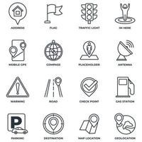 Set of Navigation location icon logo vector illustration. location pack symbol template. address, flag, traffic light, warning, road and more for graphic and web design collection