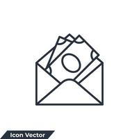 salario en la ilustración de vector de logotipo de icono de sobre. billetes de dólar en plantilla de símbolo de sobre para colección de diseño gráfico y web