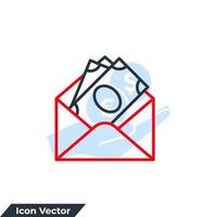 salario en la ilustración de vector de logotipo de icono de sobre. billetes de dólar en plantilla de símbolo de sobre para colección de diseño gráfico y web