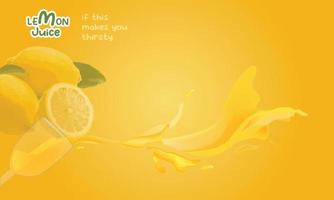 lemon juice vector background, food banner yellow ,sweet yellow fruit.