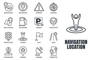 Set of Navigation location icon logo vector illustration. location pack symbol template. address, flag, traffic light, warning, road and more for graphic and web design collection