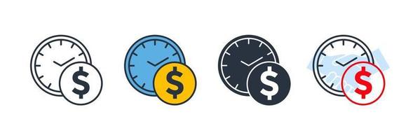time is money icon logo vector illustration. Time with Stack of Coins symbol template for graphic and web design collection