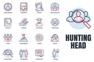 Set of Head Hunting, earning, winner, contract, target, review and more icon logo vector illustration. recruiting pack symbol template for graphic and web design collection