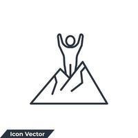 ilustración de vector de logotipo de icono de logro. hombre de pie en la cima de la plantilla de símbolo de montaña para la colección de diseño gráfico y web