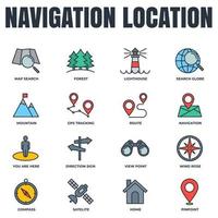 conjunto de ilustración de vector de logotipo de icono de ubicación de navegación. plantilla de símbolo de paquete de ubicación. hogar, localización, señal de dirección, brújula y más para la colección de diseño gráfico y web