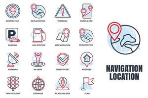 Set of Navigation location icon logo vector illustration. location pack symbol template. address, flag, traffic light, warning, road and more for graphic and web design collection