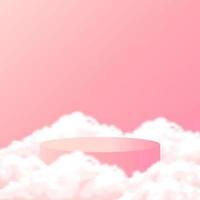 Podium product display with 3d cylinder stage with pink pastel color on the cloud vector