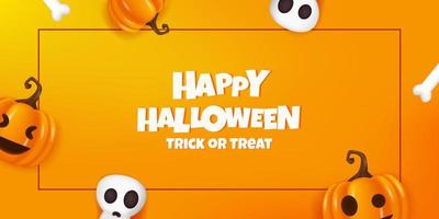 Happy halloween banner template with skull, pumpkin, jack o lantern illustration