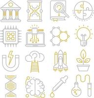 conjunto de iconos vectoriales relacionados con la ciencia. contiene íconos como física, química, botánica y más. vector