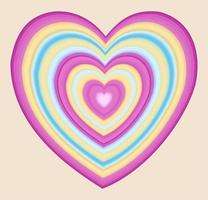 Vector bright illustration of big striped heart on light beige background.