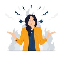Angry woman screaming with brain explosion, stressed work, mad, upset,frustrated concept illustration vector