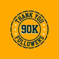 gracias celebración de 90000 seguidores, tarjeta de felicitación para 90k seguidores sociales. vector