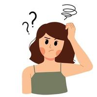confused woman with question mark illustration vector