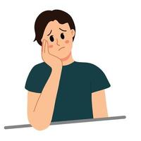 sad guy with hand on cheek illustration vector