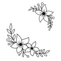 Floral corner in vector isolated on white background. Simple frame with flowers and leaves in outline style