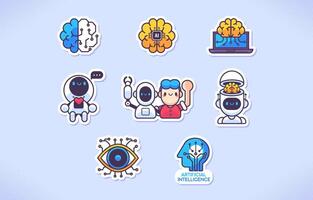 Cute Artificial Intelligence Stickers Pack vector