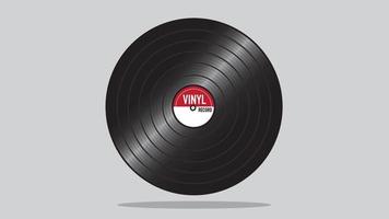 Gramophone vinyl LP record with RED and white label. Musical long play album disc 33 rpm. old technology, realistic retro design, vector art image illustration, isolated on white background