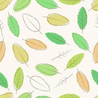 Seamless pattern of colorful leaves with outlined. Can be used for seasonal spring, summer, autumn, or natural  backgrounds and wallpaper. Flat design illustration. vector
