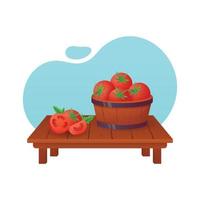 Tomato in a basket - Vector illustration, tomato slice, realistic, wood basket, gradient style.