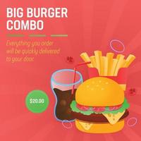 ilustración vectorial de comida rápida. hamburguesa, refresco, vector